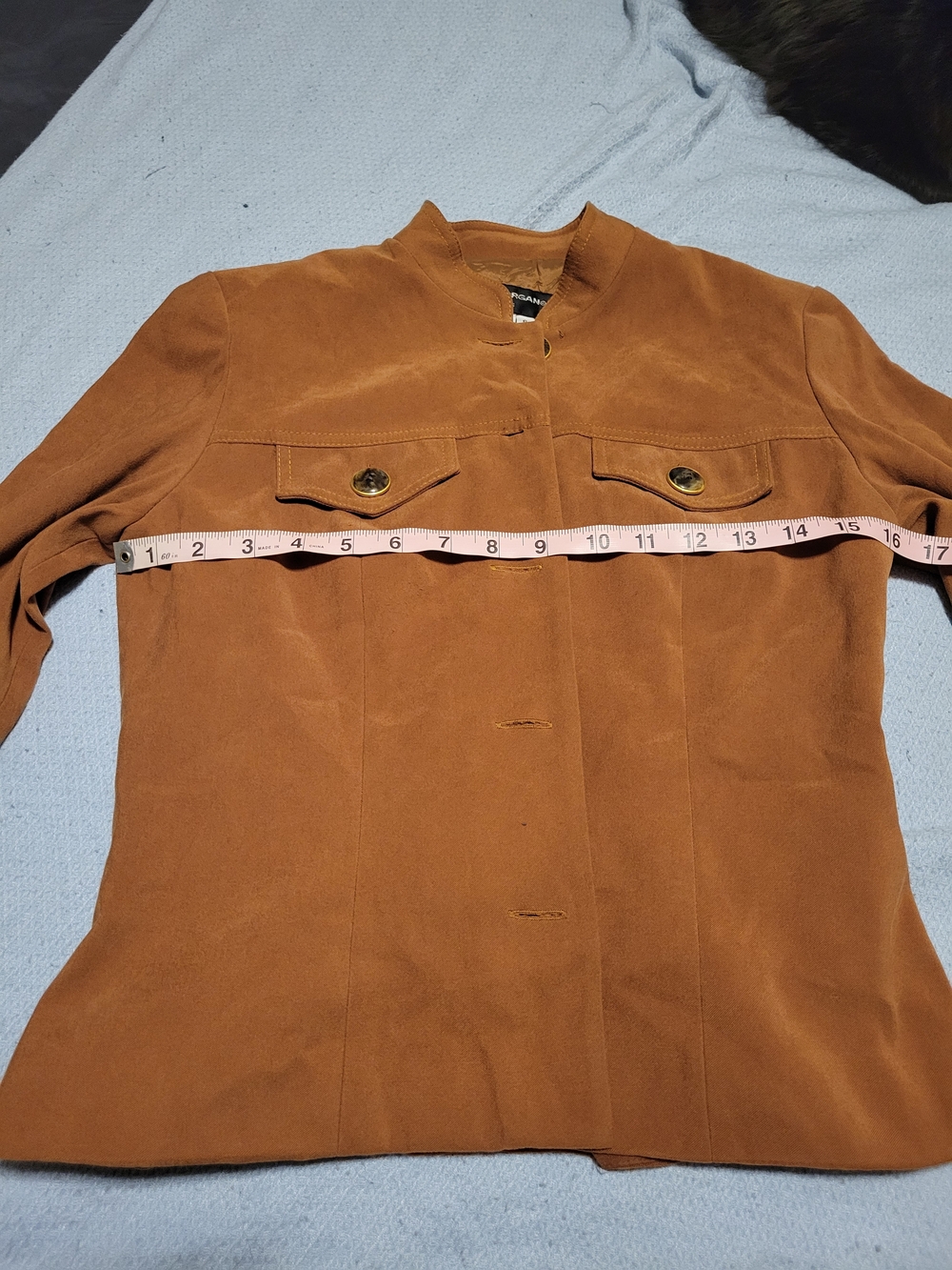 Donna Morgan Camel Brown Stand Collar Button up Blazer Jacket - Picture 3 of 8